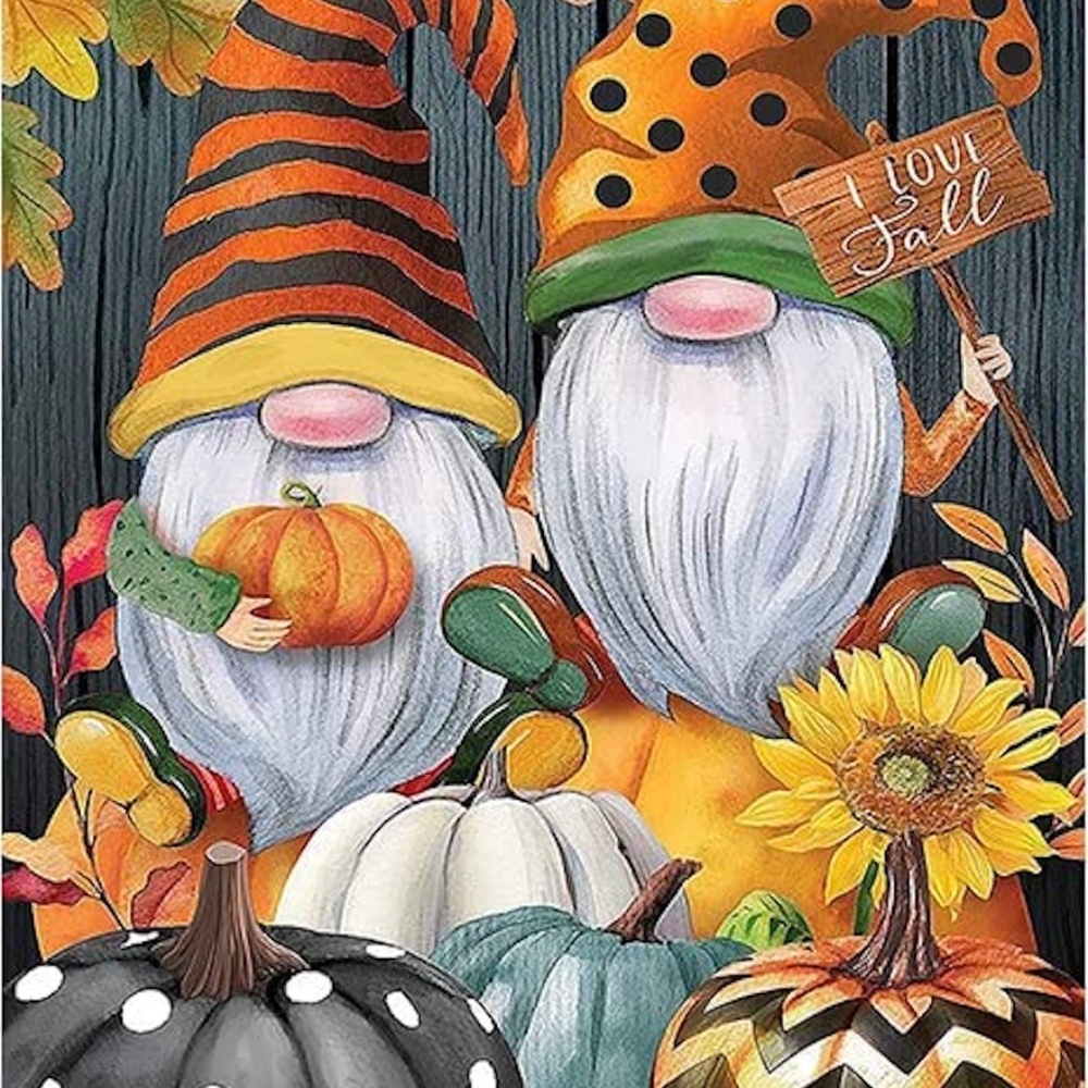 Diamond Painting (Dotting) Kit "Gnome More Pumpkins"  11x15" Round Drills